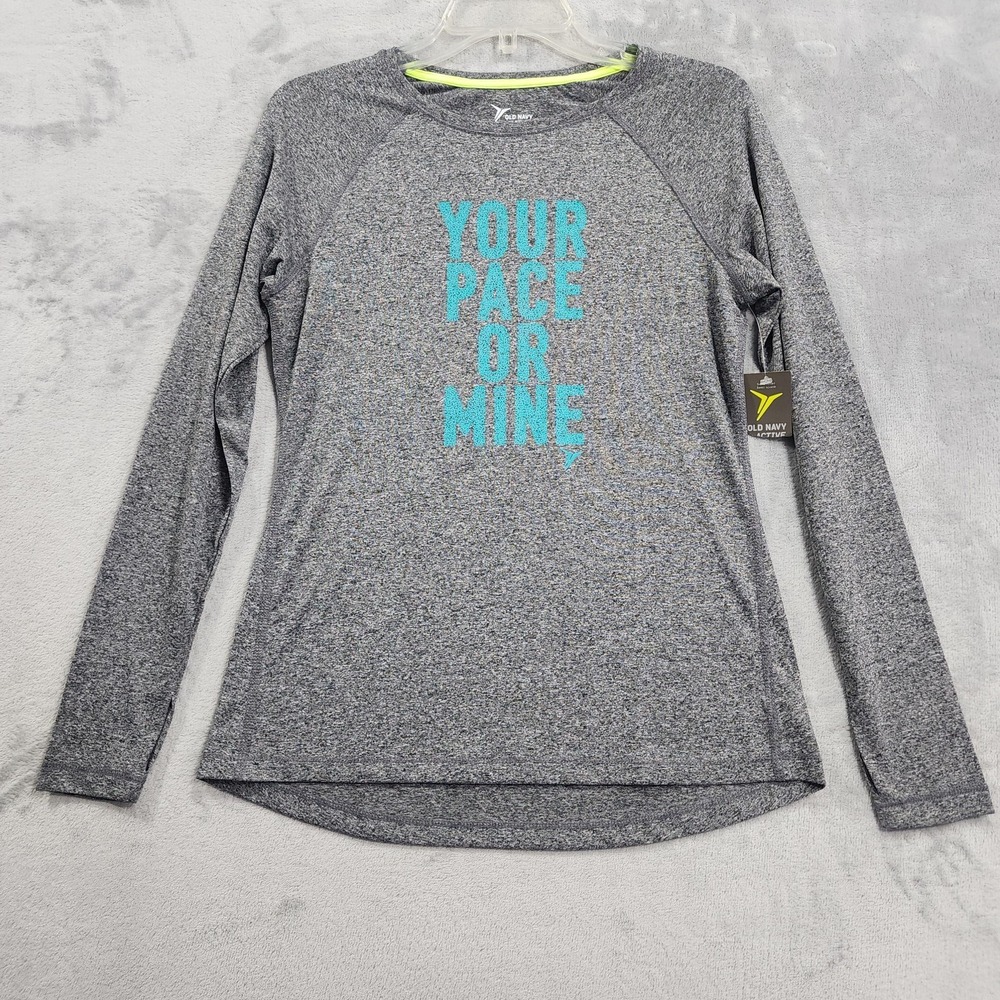 NEW Old Navy Active Top Womens S Gray Go-Dry‎ Your Pace Or Mine Long Sleeve Gym